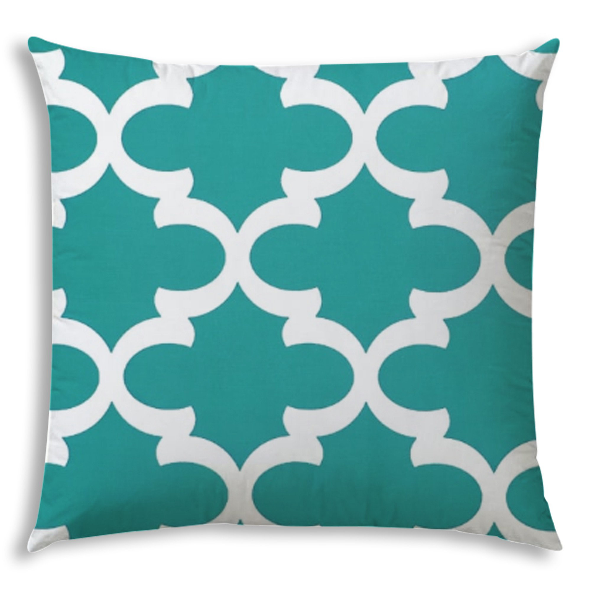 ZeaZu 17" X 17" Turquoise And White Blown Seam Quatrefoil Lumbar Indoor